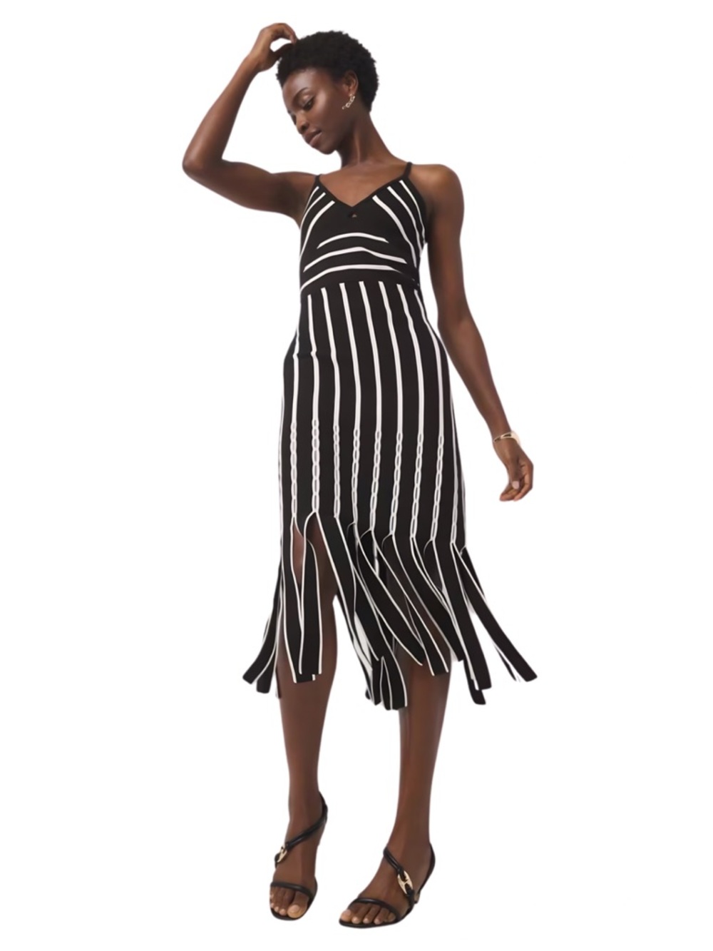 NWT’s 🏷️ WHBM  Halter Sweater Dress with Fringe 🤍🖤✨